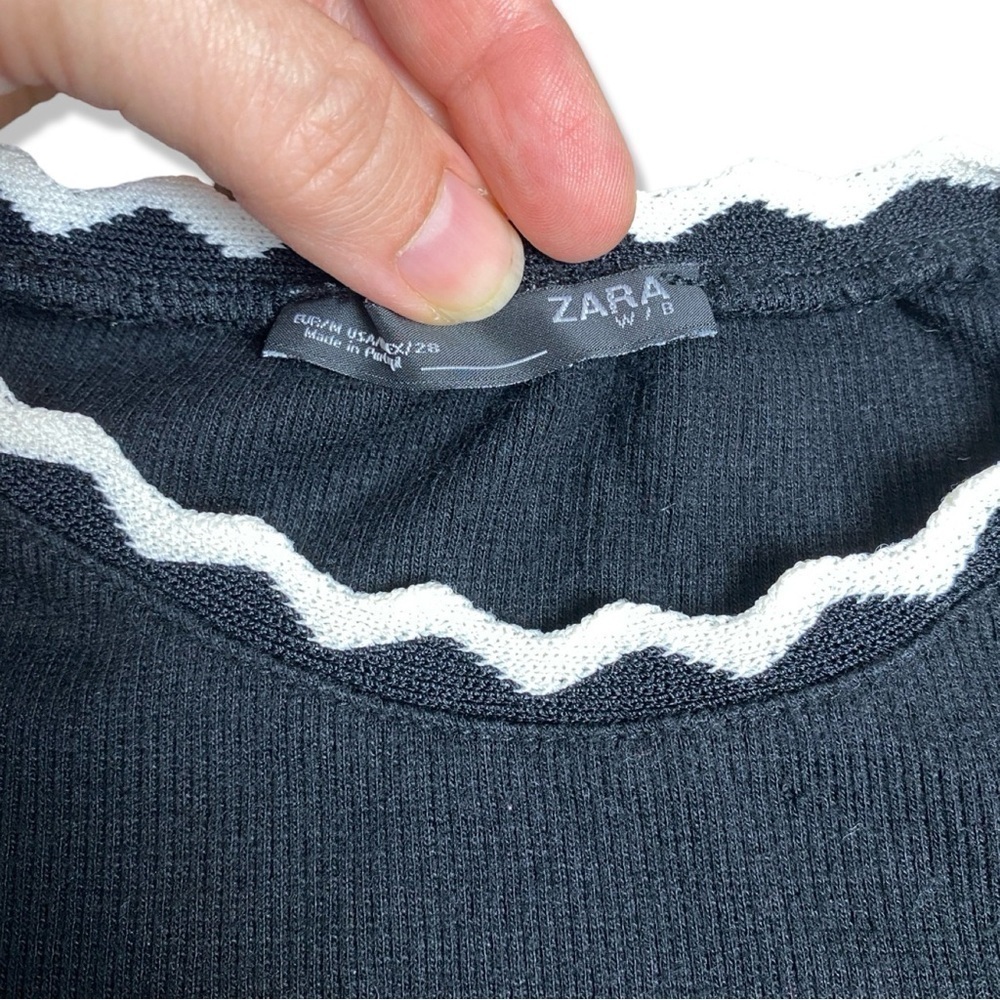 ⭐️ZARA Black and White Ric Rac Trim Knit Top - Picture 3 of 6